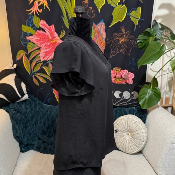 H&M, Lightweight Chiffon Flutter Sleeve Blouse, Black, 12 - Picture 9 of 14